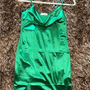 Emerald Green Satin Mini Dress